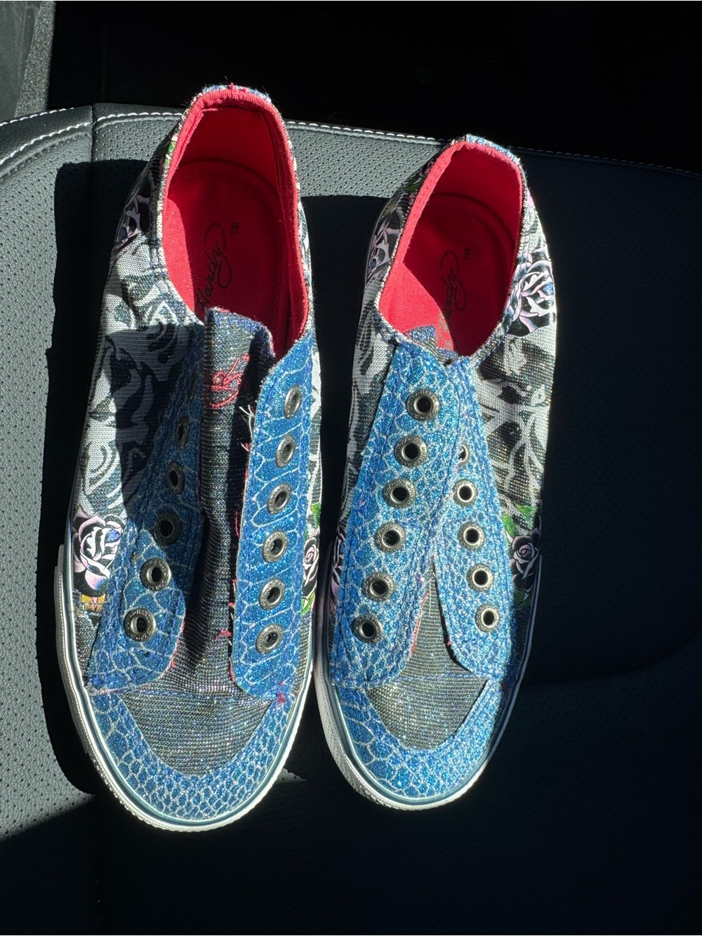 Y2K Ed Hardy No Laces Shoes Womens 6 / Youth 4.5 Tattoo Slip On Canvas